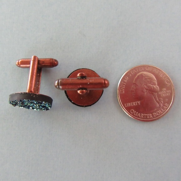 Faux druzi stone blue green cufflinks in copper setting - unisex cuff links - Picture 5 of 6